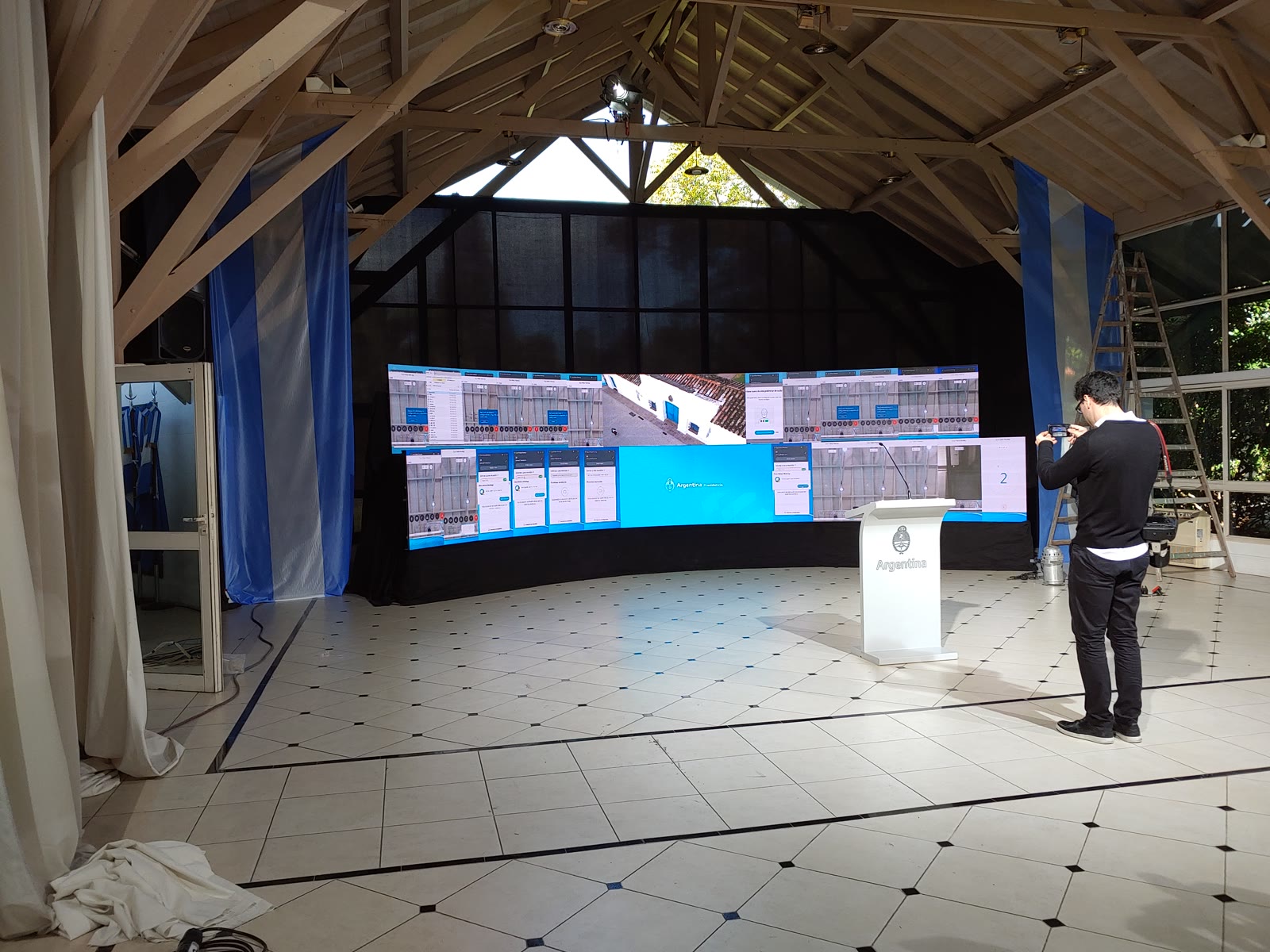 LED display showing test windows during preparations on July 8, 2020.