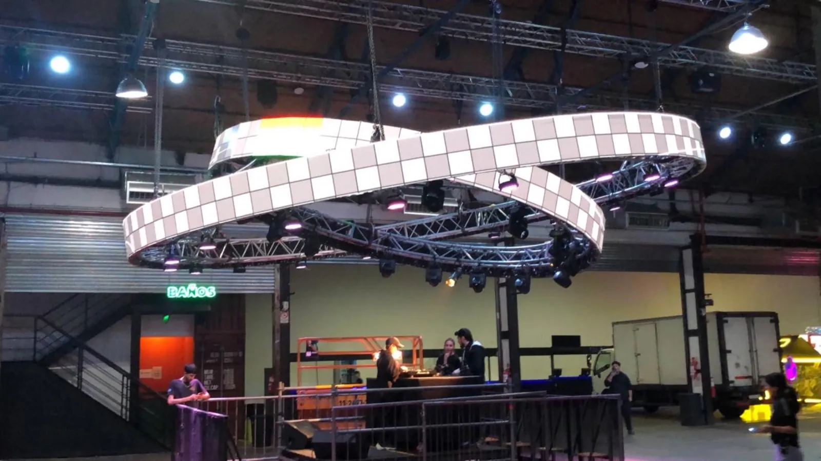 Suspended curved LED ribbon installation