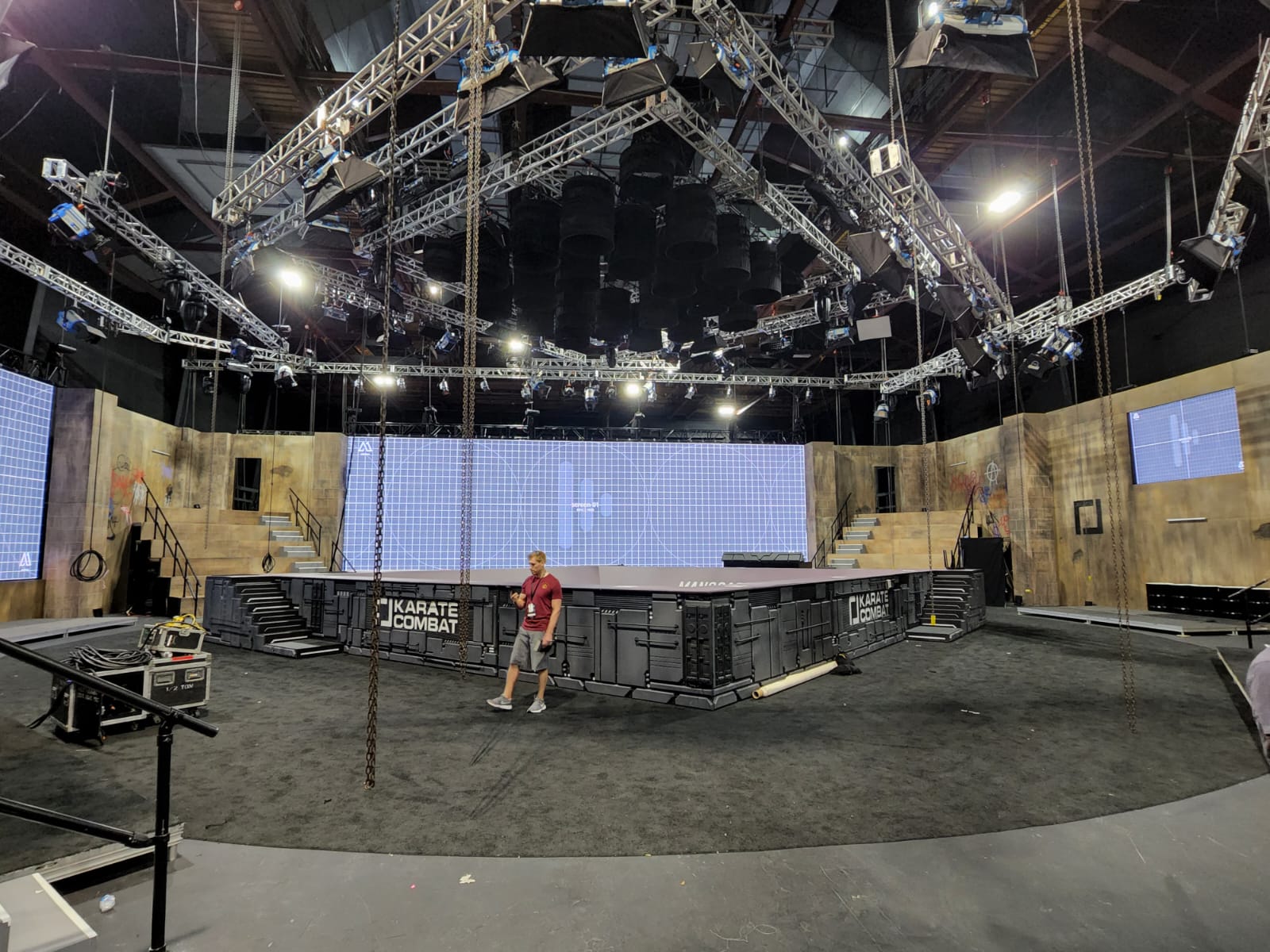 LED walls during technical testing before a Karate Combat event at Universal Studios Florida
